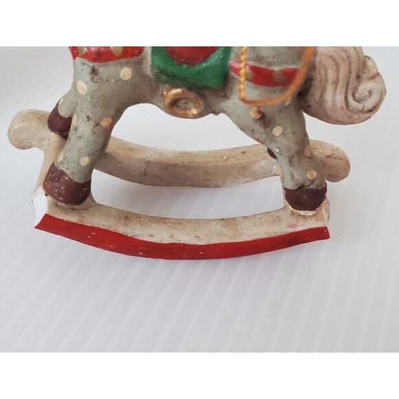 VTG Ceramic Christmas Ornaments 1989 Santa Toy Soldier Rocking Horse Rustic Lot - Picture 6 of 10